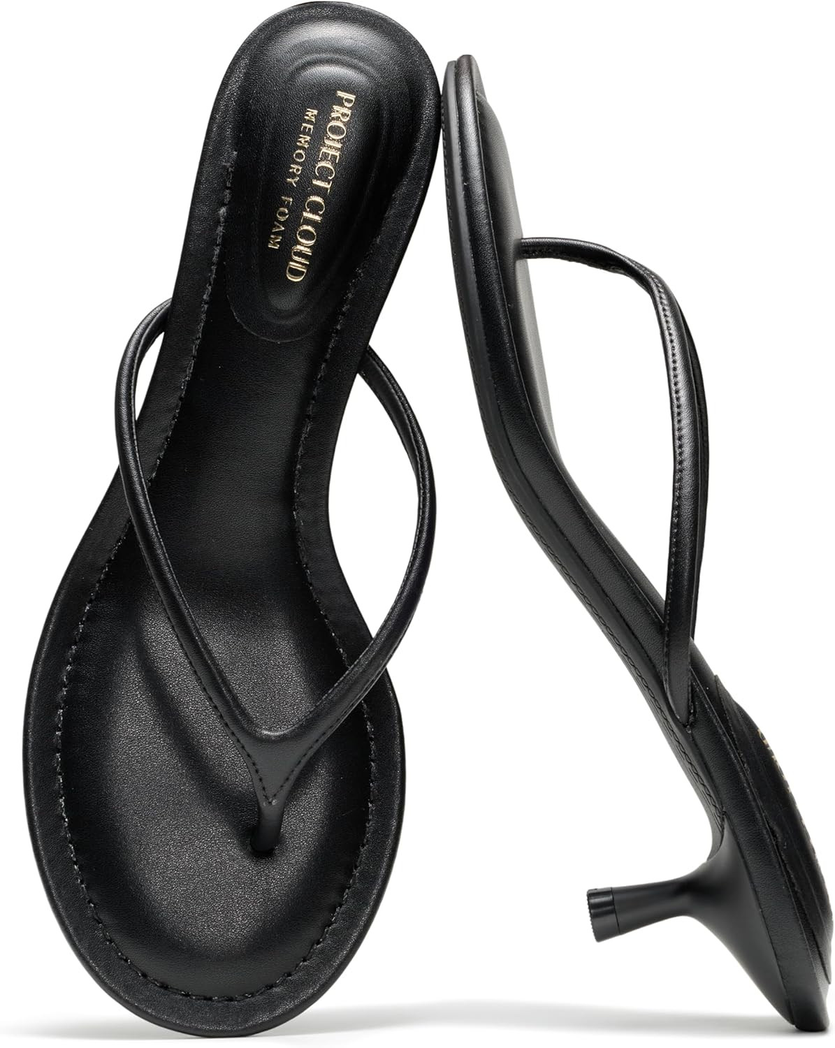 Project Cloud 100% Genuine Leather Kitten Heels for Women Footwear - Memory Foam Fashion Thong Heels for Women - Lightweight Summer Sandals for Womens 2026 (Mango, BLKLEA,8M) | Amazon (US)