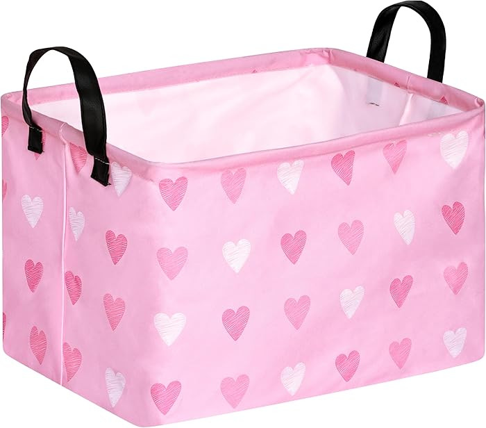Valentine's Day Gift Basket Pink Heart Print Box Hamper Storage Basket Collapsible Organizer Bin ... | Amazon (US)