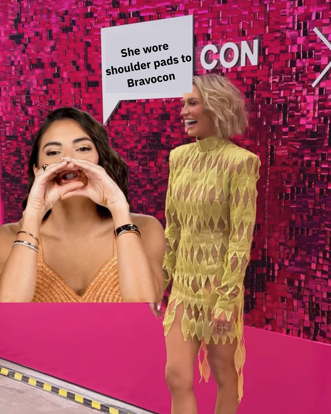 She wore shoulder pads to Bravocon!!

Lindsay Hubbard picked the perfect show girl dress to kick off Bravocon weekend.   This green and beige diamond printed, sequined dress is from The Dolls House.  Available on Revolve.   

 #LTKootd #LTKSeasonal