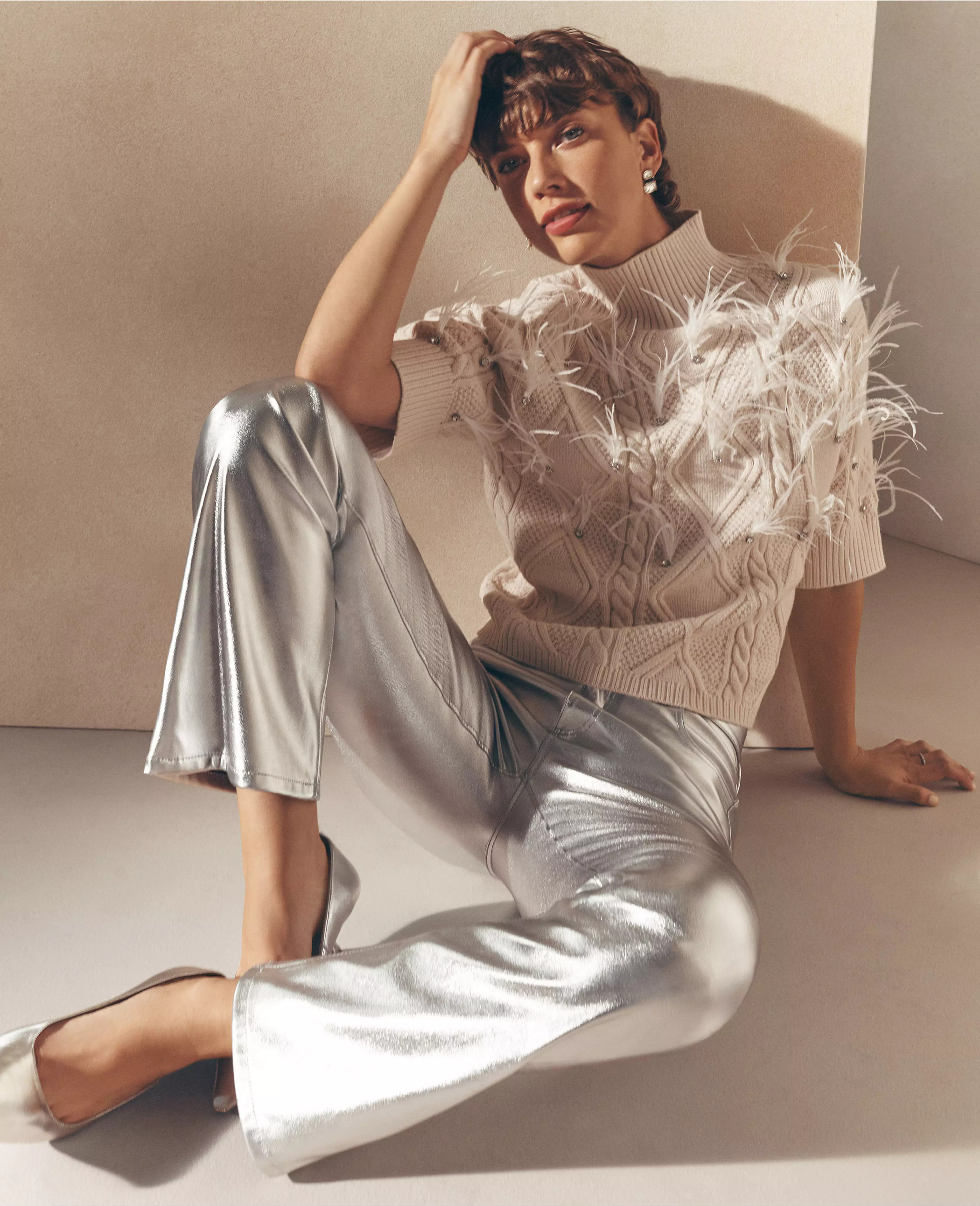 Feather Embellished Cable Sweater | Ann Taylor (US)