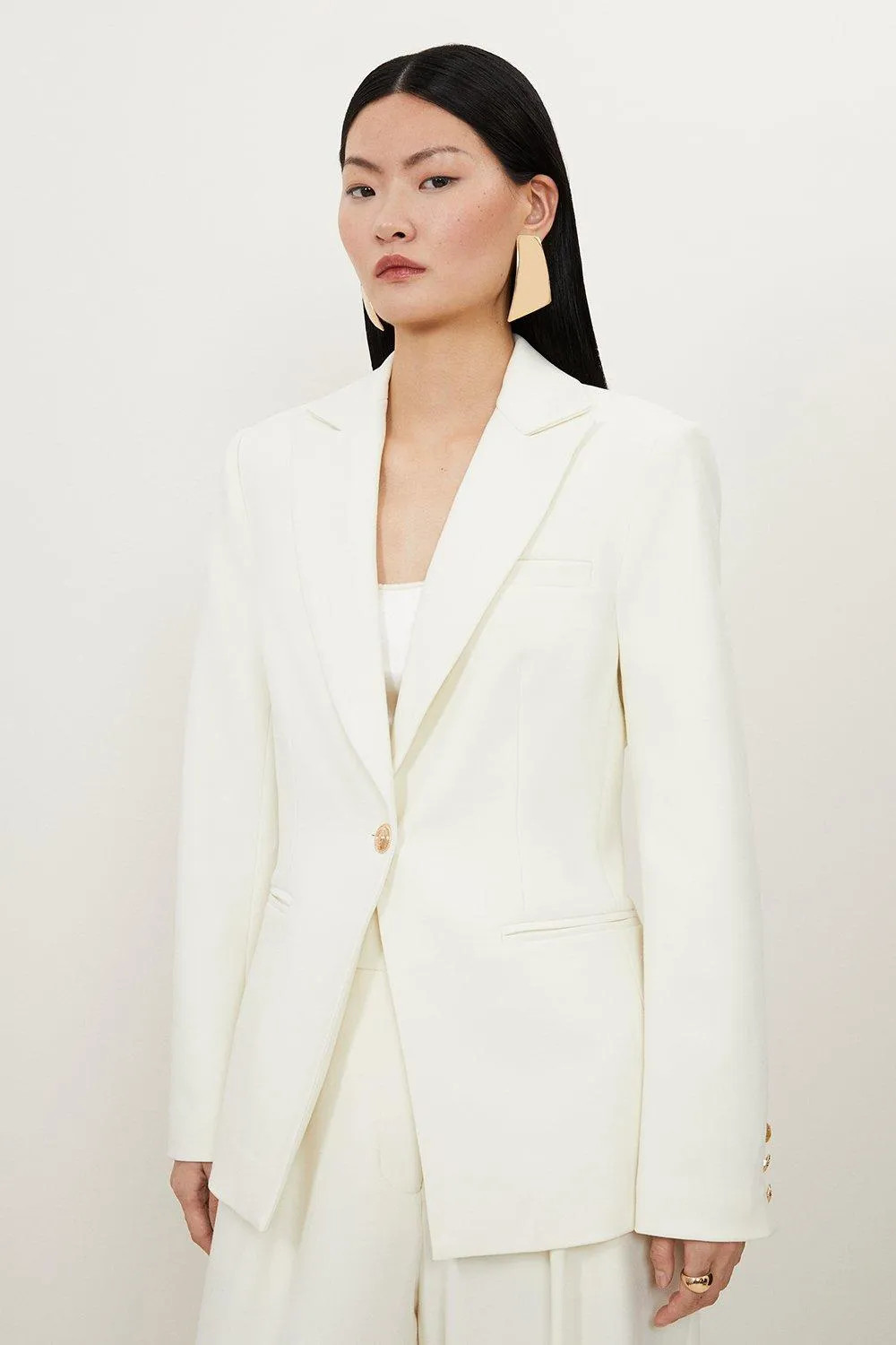 Compact Stretch Essential Single Breasted Tailored Blazer | Karen Millen UK + IE + DE + NL