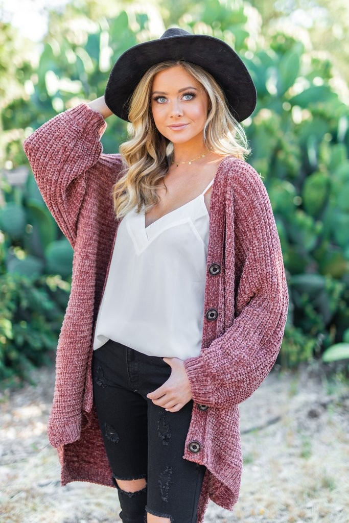 Created Comfort Brick Red Chenille Cardigan | The Mint Julep Boutique