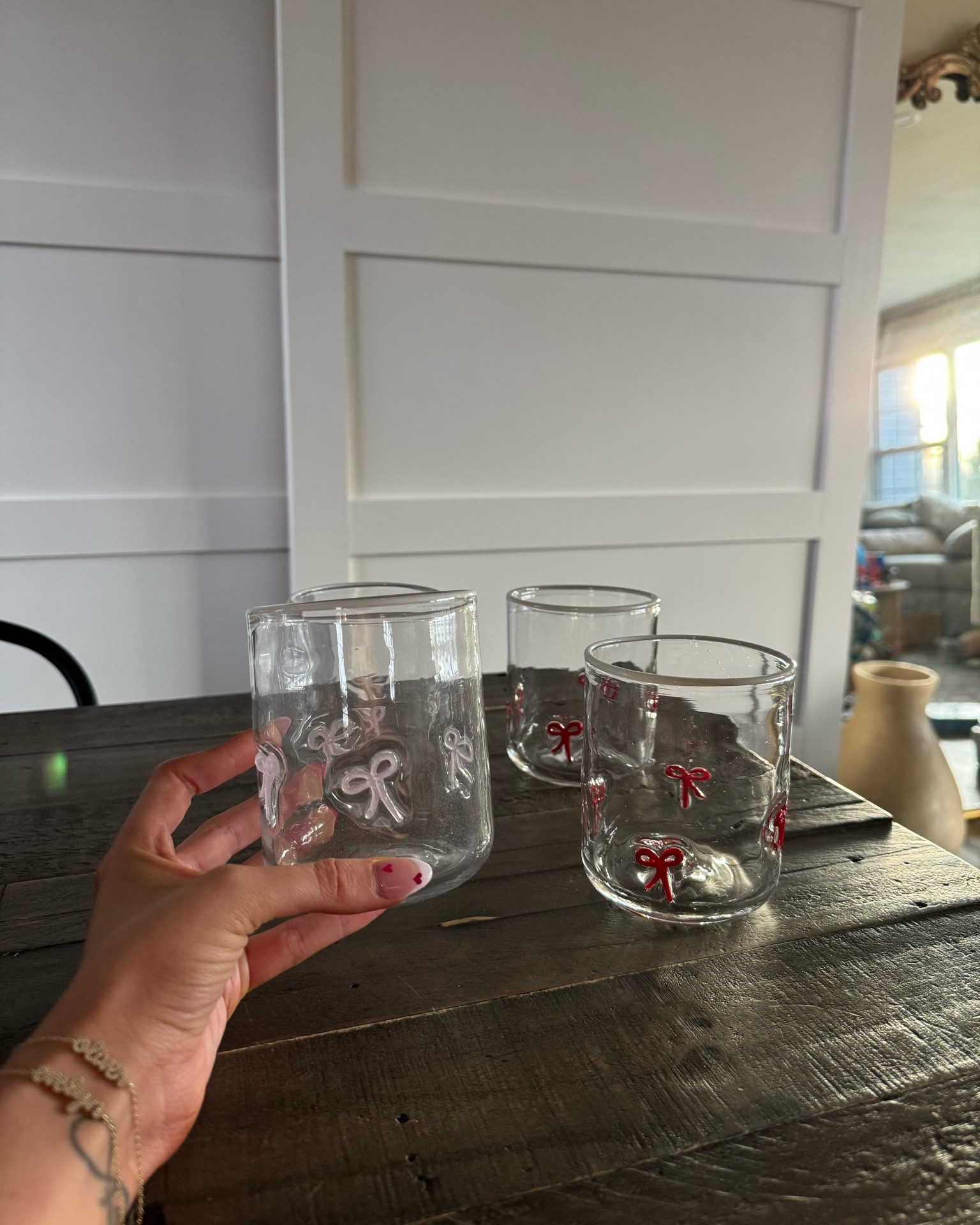 Bow icon glasses 🩷❤️ grabbed the pink to go with my red ones and love! They look so cute on my coffee bar 🫶🏼

Anthropologie, Anthro, icon juice glasses, bows, Valentine’s Day 

#LTKHome #LTKFindsUnder50