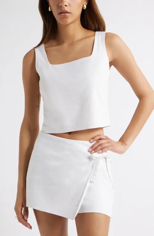 Open Edit Sleeveless Linen Blend Top in White at Nordstrom, Size Large | Nordstrom