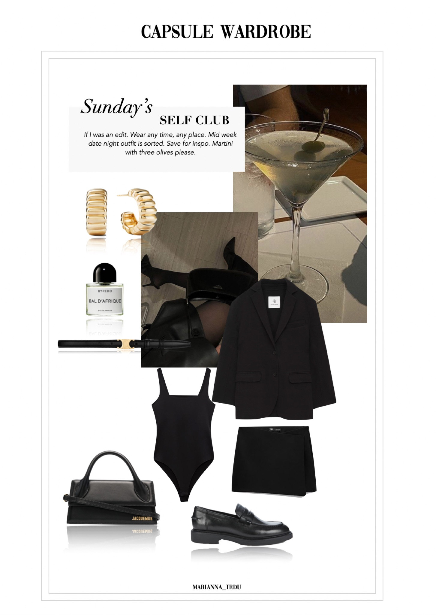 Go to drinks with the girls fit - capsule wardrobe staples
Black blazer 
Black skort
Seamless bodysuit 
Black loafers 
Calfskin celine belt
Jacquemus long chiquito
Byredo - Bal d’Afrique 
Dome gold hoops


#LTKstyletip #LTKeurope #LTKSeasonal