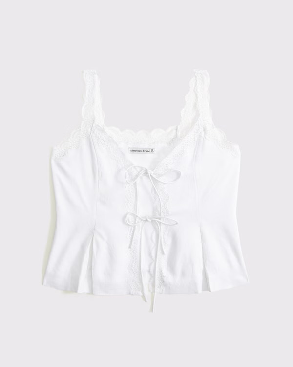 Women's Lace-Trim Tie-Front Peplum Top | Women's Tops | Abercrombie.com | Abercrombie & Fitch (US)
