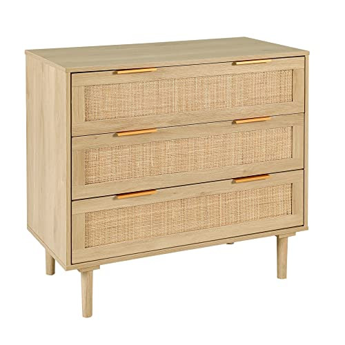 HOPUBUY 3 Drawer Dresser for Bedroom, Rattan Dresser Modern Closet Dressers Chest of Drawers, Woo... | Amazon (US)