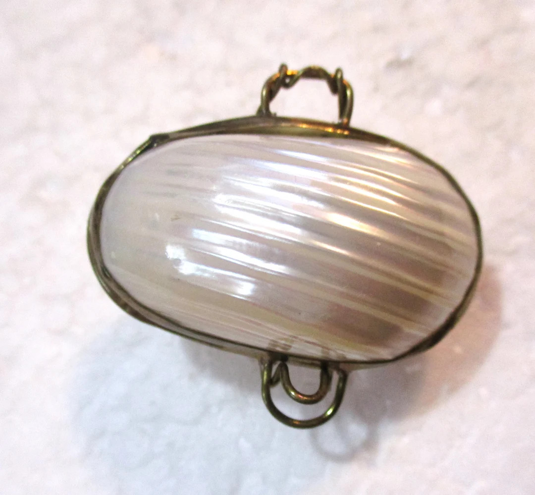 Vintage Genuine Seashell Pill Box/locket Brass Frame & - Etsy | Etsy (US)