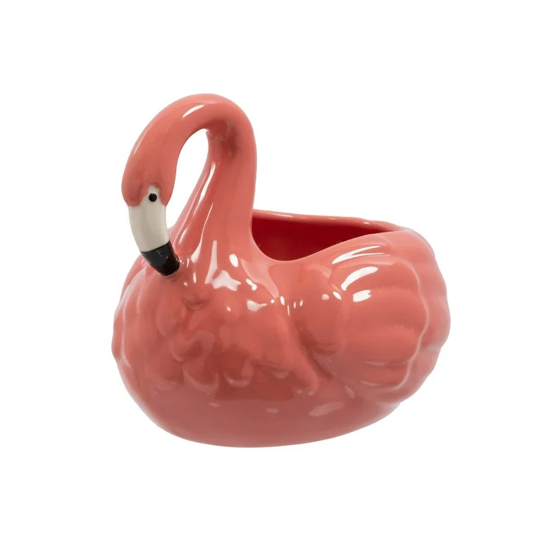 Mainstays 5.6" x 7.3" x 5.6" Round Coral Pink Ceramic Flamingo Planter | Walmart (US)