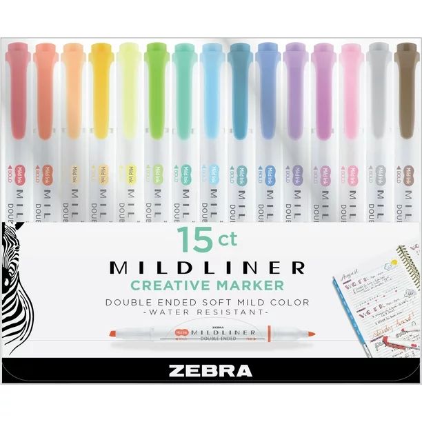Zebra Pen Mildliner, double-ended highlighter set, 15-pack | Walmart (US)