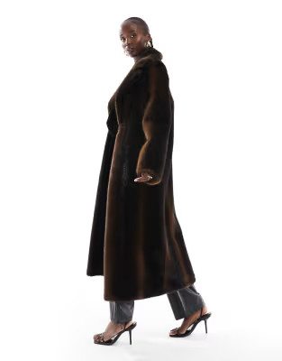 ASOS DESIGN Tall longline vintage look faux fur coat in brown | ASOS | ASOS (Global)