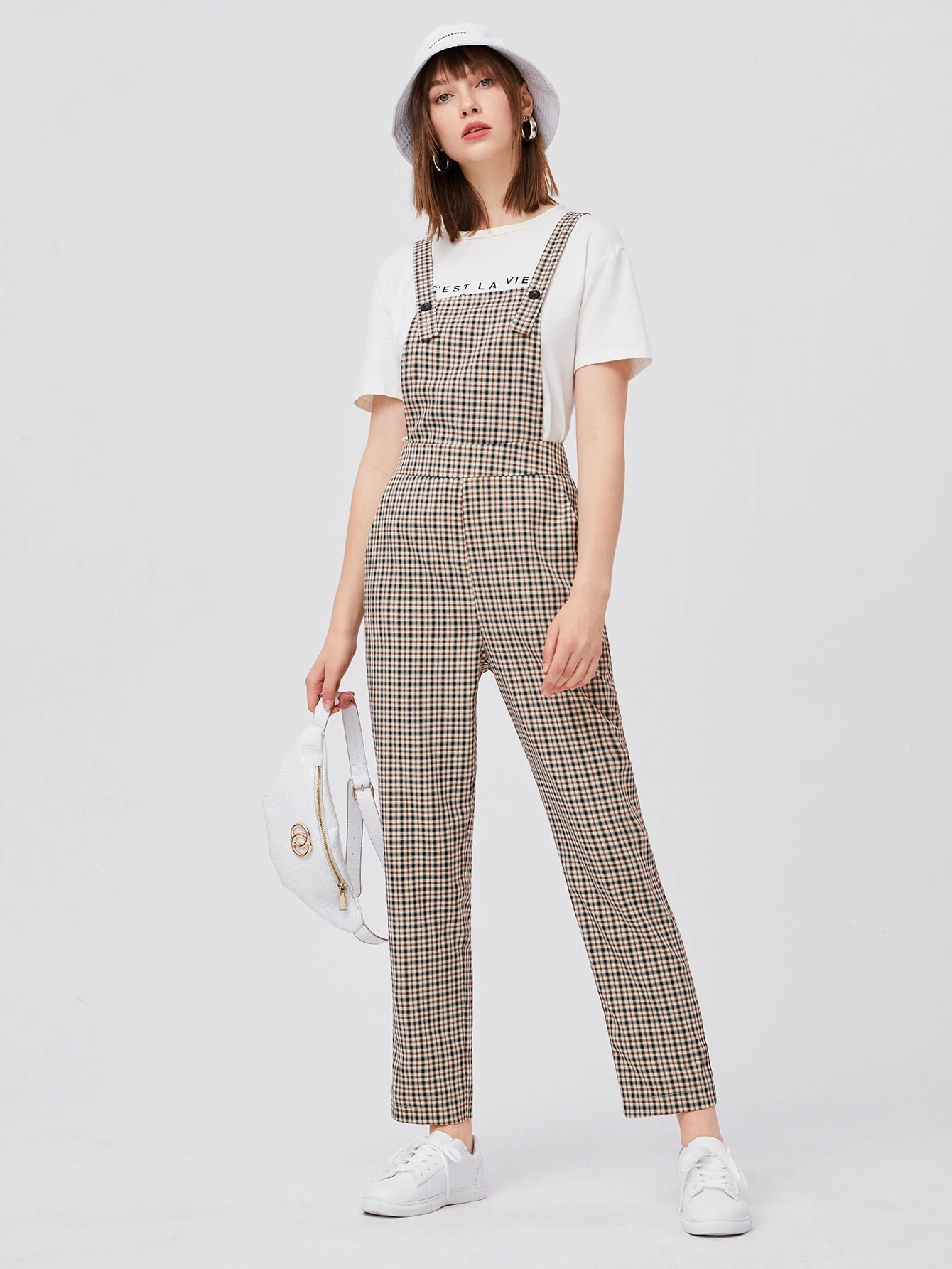 Plaid Slant Pocket Overall Jumpsuit | SHEIN