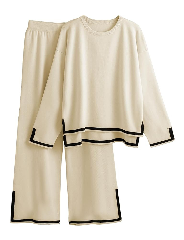 Tanming Women's 2 Piece Outfits Long Sleeve Knit Sweater Top Wide Leg Pants Lounge Sets Tracksuit... | Amazon (US)