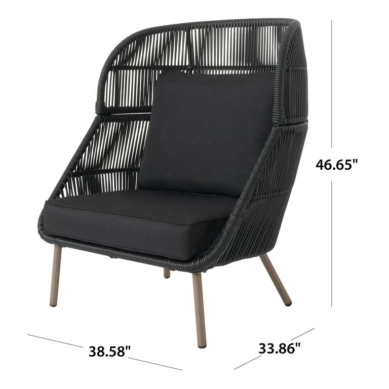 Better Homes & Gardens Tarren Wicker Outdoor Accent Chair with Cushions, Black - Walmart.com | Walmart (US)