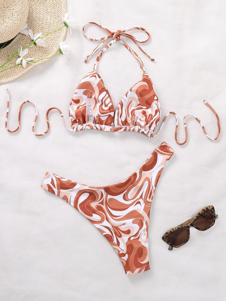 Allover Print Halter Bikini Swimsuit | SHEIN