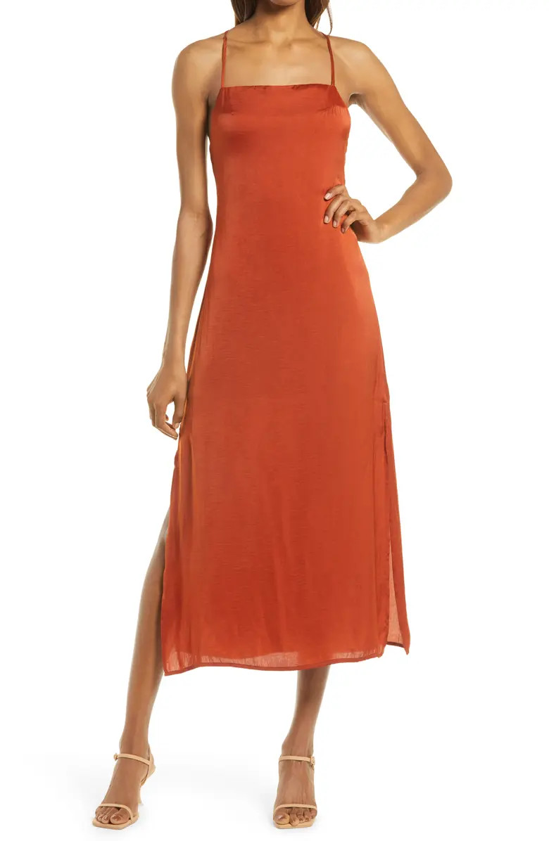 Power of Chic Tie Back Satin Evening Midi Dress | Nordstrom