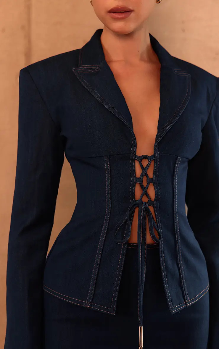 Blue PLT Label Denim Blue Tailored Micro Mini Skirt | PrettyLittleThing USA | PrettyLittleThing US