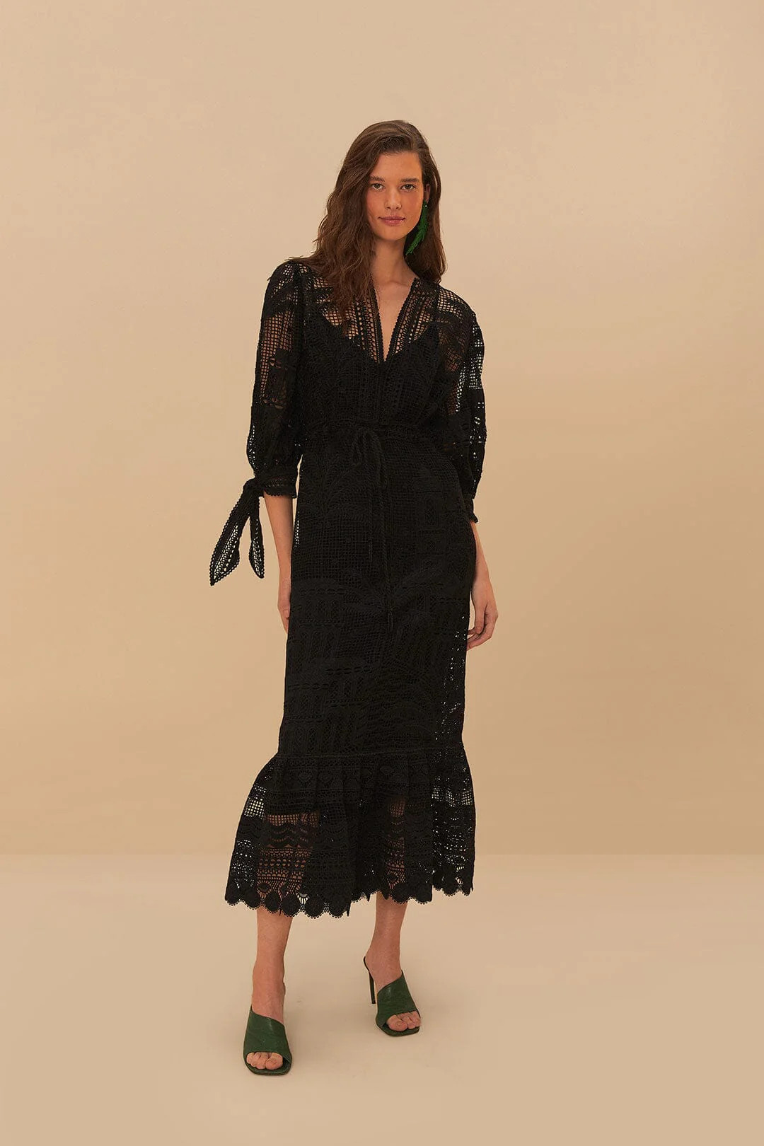 Black Morada Boa Guipure Maxi Dress | FarmRio (US)