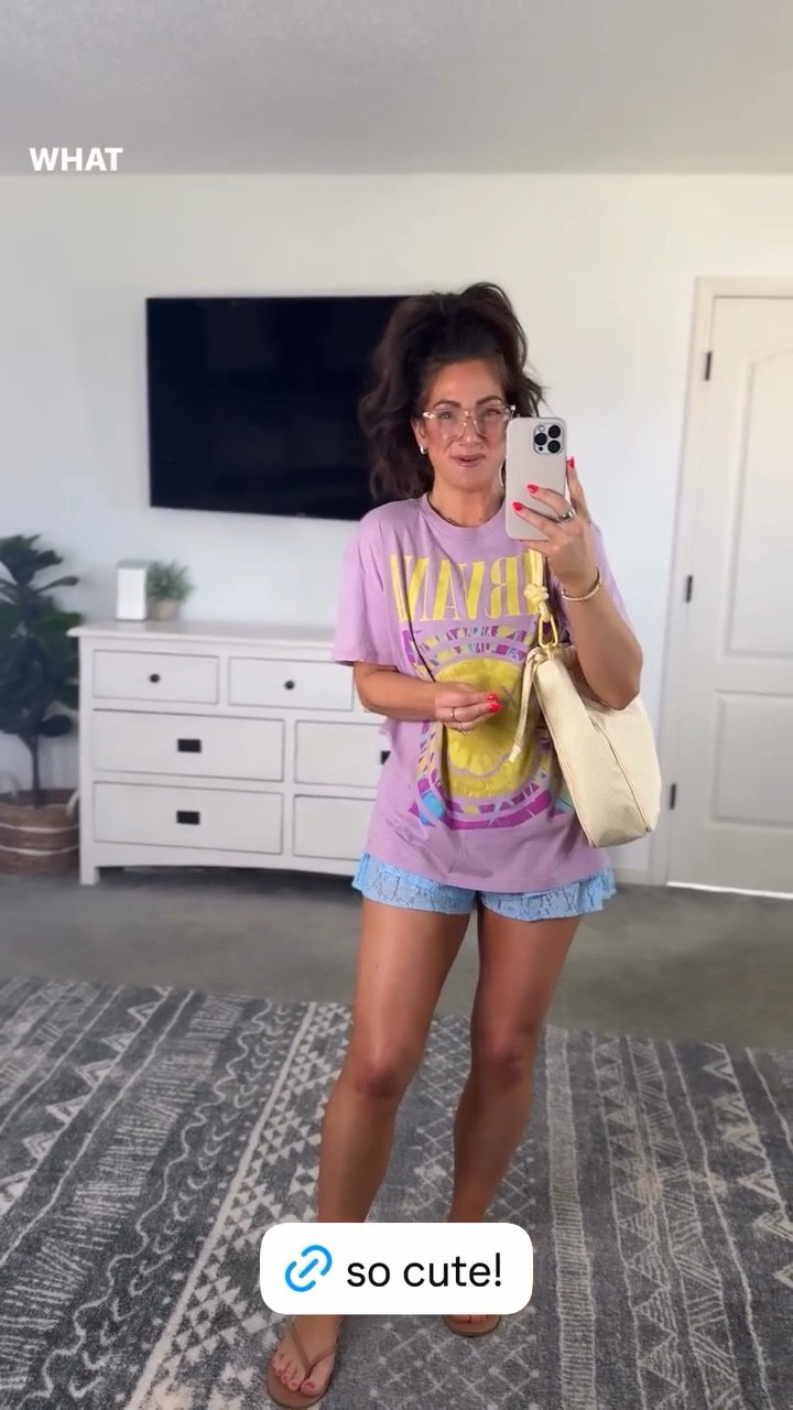 Cutest summer look from Walmart! Love the mix of lace and a band tee as well as the bright colors! Sized up in the shorts to a medium. 

#LTKSeasonal #LTKootd #LTKPetite