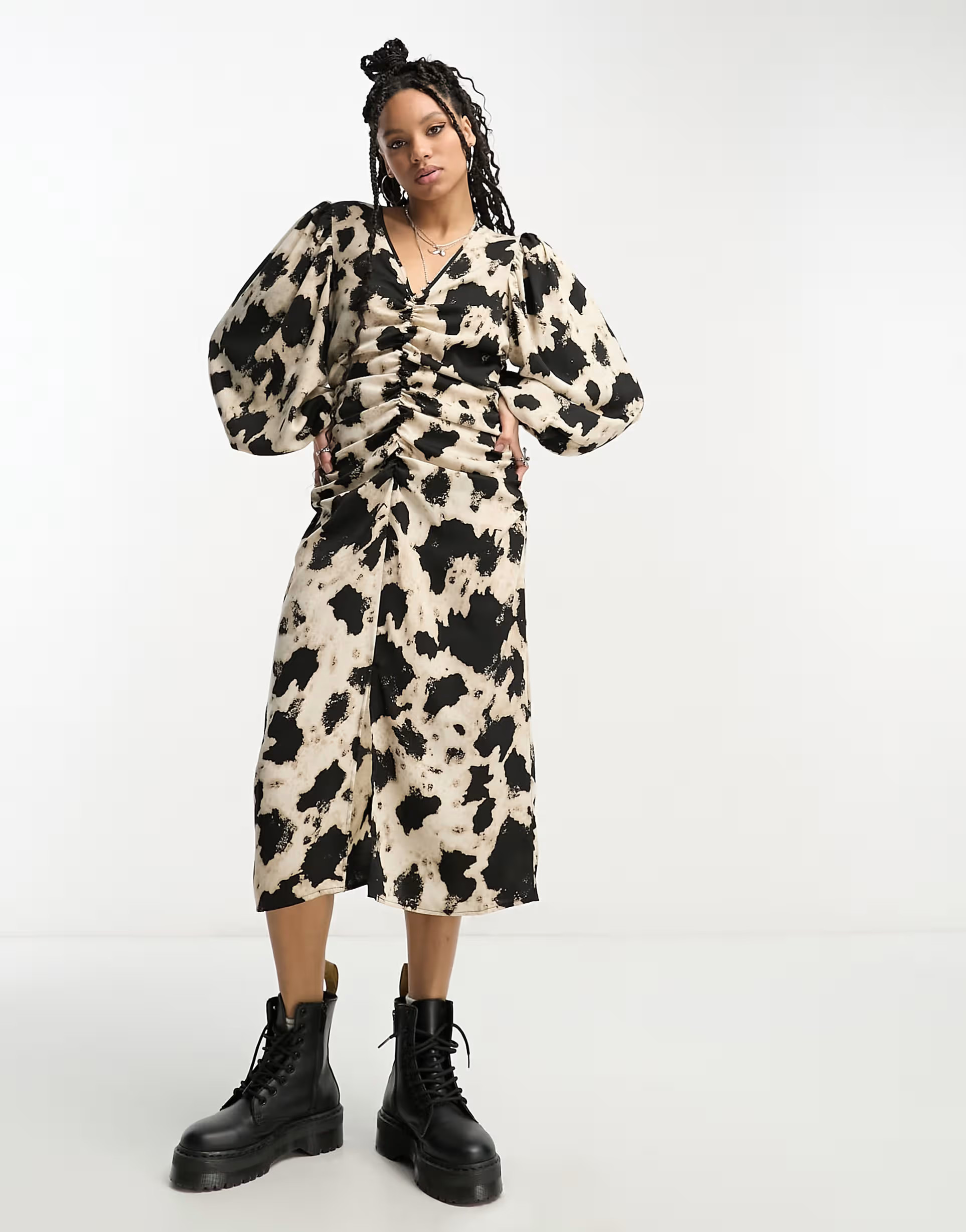 Object long sleeve midi dress in cow print | ASOS (Global)