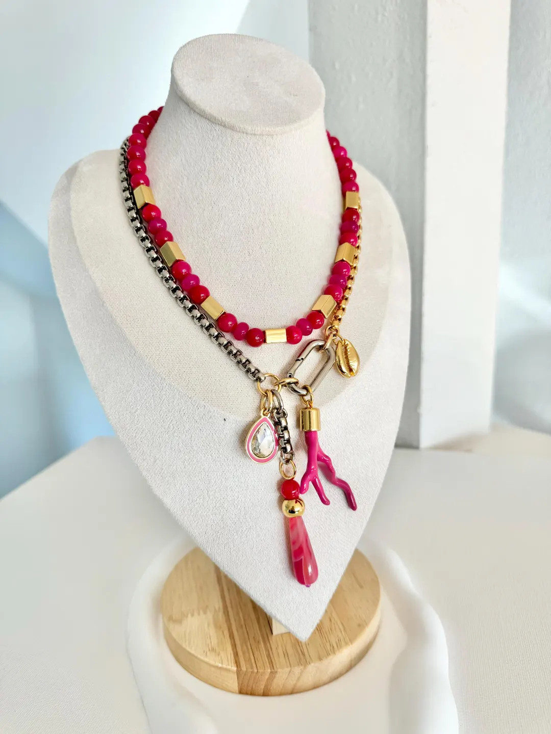 Hot Pink Goddess Necklace | Lariat Charm Necklace | Pink Necklace | Hot Pink Beaded Necklace | Ge... | Etsy (US)