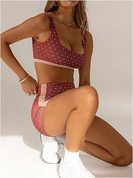 Milumia Women's Padded Polka Dots Workout Set 2 Piece Color Block Bra Tank High Waisted Biker Sho... | Amazon (US)