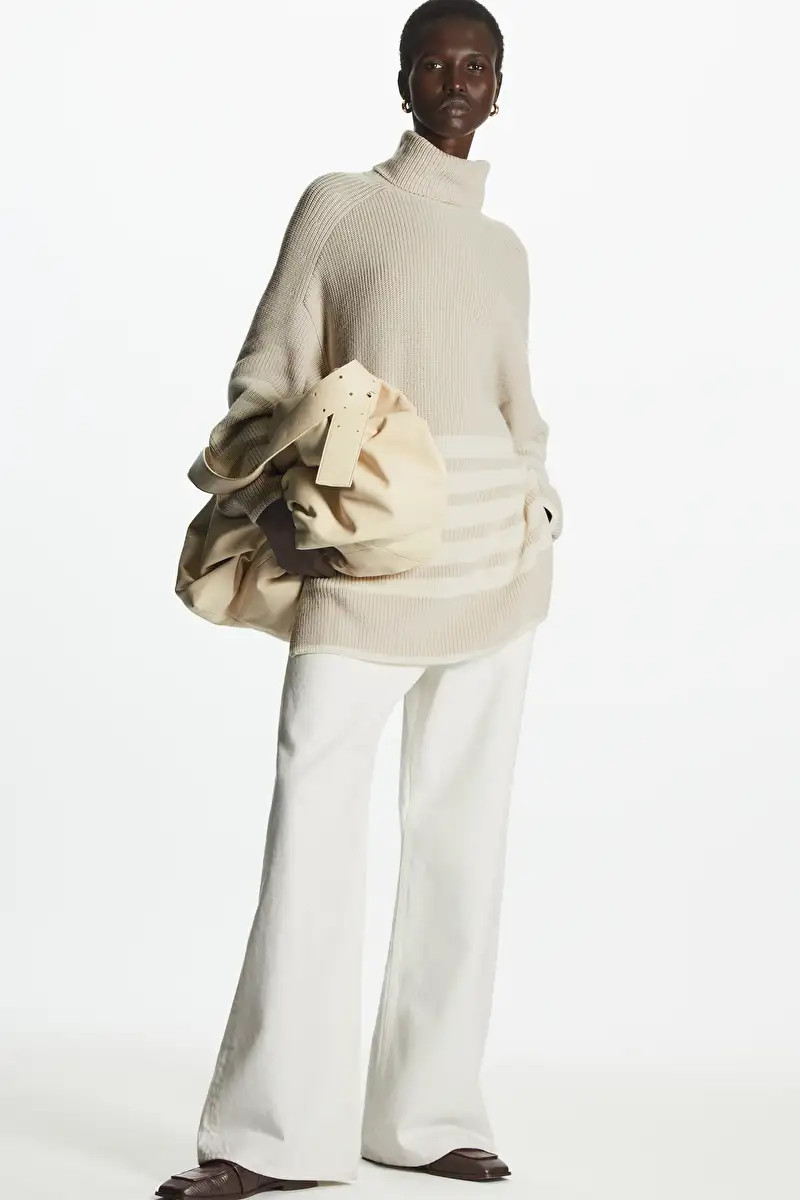 STRIPED ROLLNECK SWEATER - LIGHT BEIGE / WHITE - Jumpers - COS | COS (US)