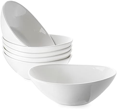 DOWAN White Cereal bowls, 16 Ounces Ceramic Dessert Bowls Set of 6, Oval Ice Cream Bowls for Cere... | Amazon (US)