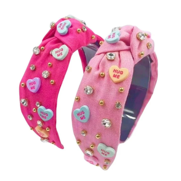 Valentines Day Headband for Women 2 pack Hot Pink & Light Pink Hearts & Jewels Top Knot Heart XOX... | Walmart (US)