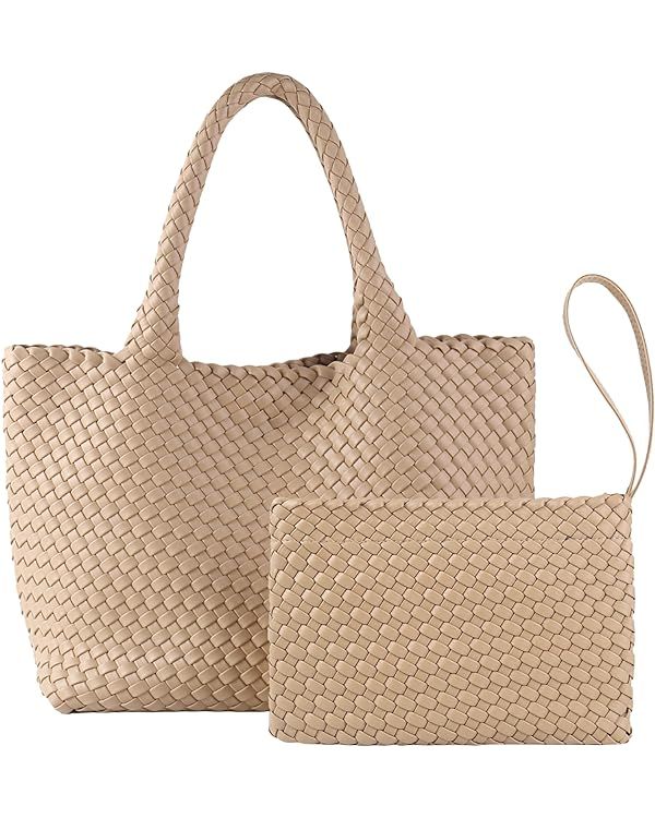 Woven Tote Bag for Women, Vegan Leather Handwoven Bags with Small Purse, Large Braided Top Handle... | Amazon (US)