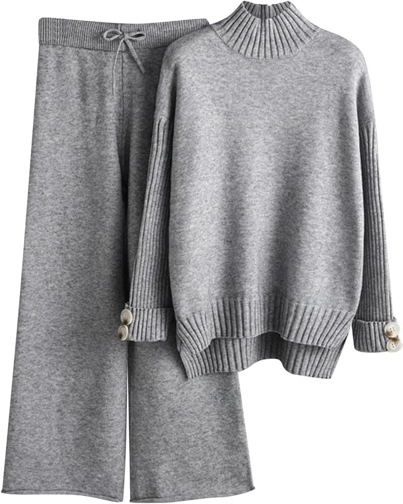 Warm Pants Women Women's Knitted Set Autumn and Winter Knitting Suit High Collar Sweater Long Pan... | Amazon (US)