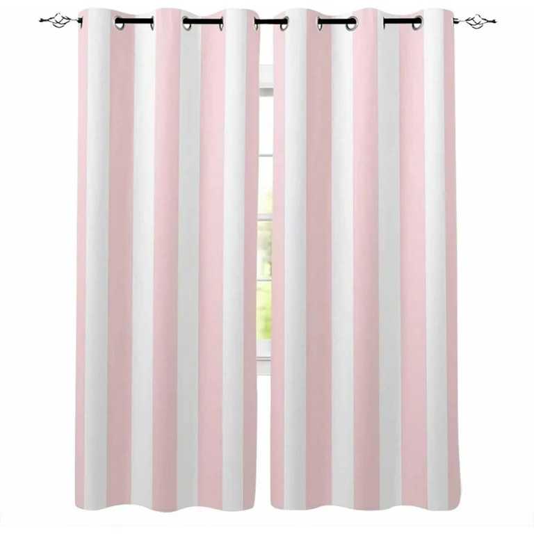 Pink Striped Blackout Curtain, Modern Farmhouse Pink White Stripes Blackout Curtain With Grommet ... | Walmart (US)