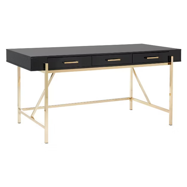 Broadway Desk Black Gloss Finish and Gold Frame - OSP Home Furnishings | Target