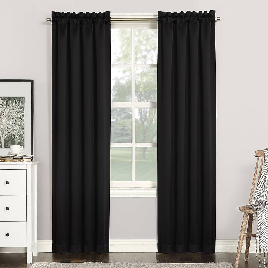 Sun Zero Easton Energy Saving Blackout Rod Pocket Curtain Panel, 40" x 84", Black | Amazon (US)