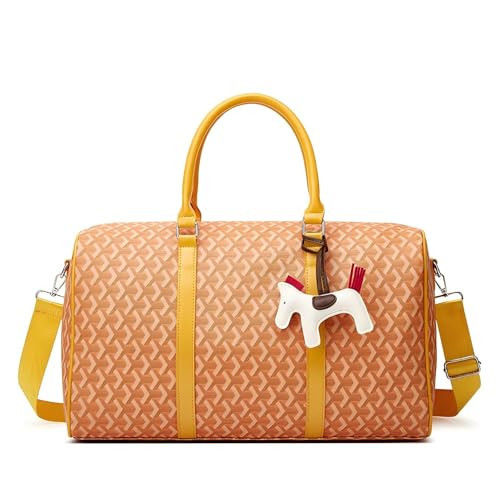 Stylish Patterned Travel Duffle Bag for Women - Waterproof Weekender Carry On Tote Bag, Large Capacity Gym Sports Hospital Overnight Luggage Bag (Yellow) | Amazon (US)