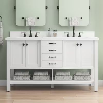 allen + roth Kingscote 60-in White Undermount Double Sink Bathroom Vanity with White Engineered S... | Lowe's
