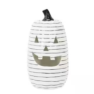 10" Black & White Stripe LED Ceramic Pumpkin by Ashland® | Michaels | Michaels Stores