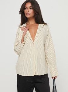 Mallin Shirt Cream/Brown Stripe | Princess Polly AU