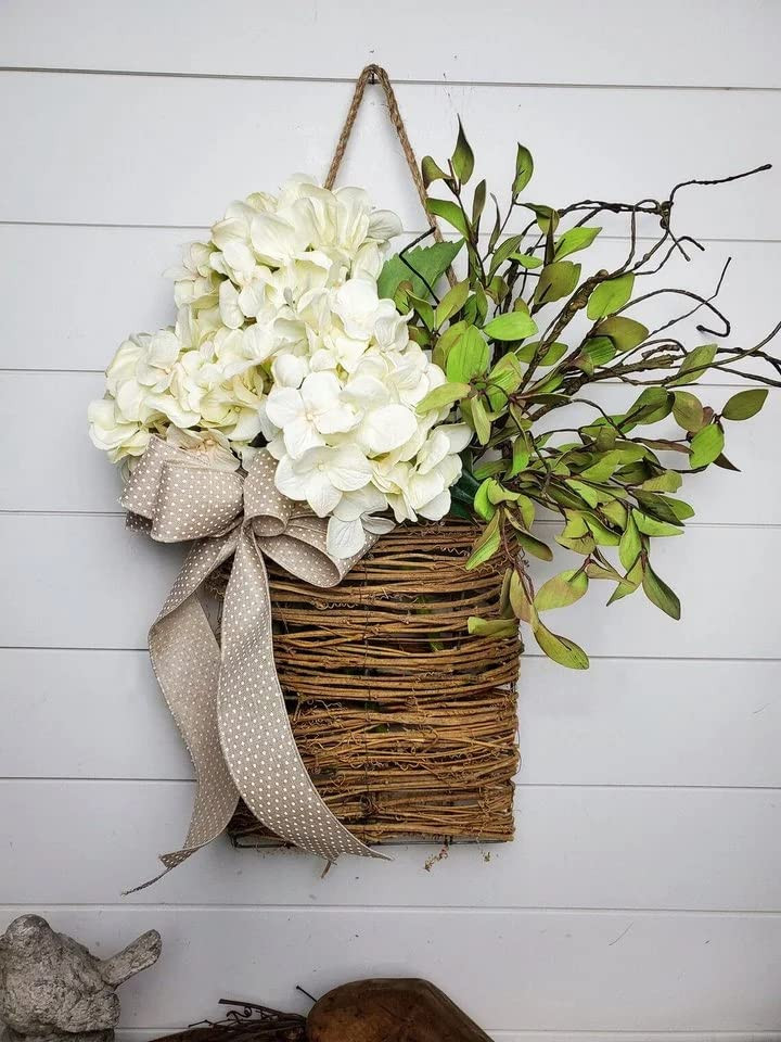 Cream Hydrangea Door Hanger Basket Wreath, 2025 New Wildflowers Door Hanging Basket Wreath, Front... | Amazon (US)