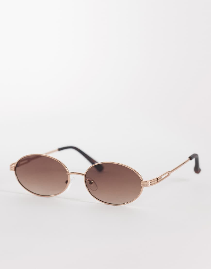 ASOS DESIGN metal oval sunglasses in rose gold with tort tips-Brown | ASOS (Global)