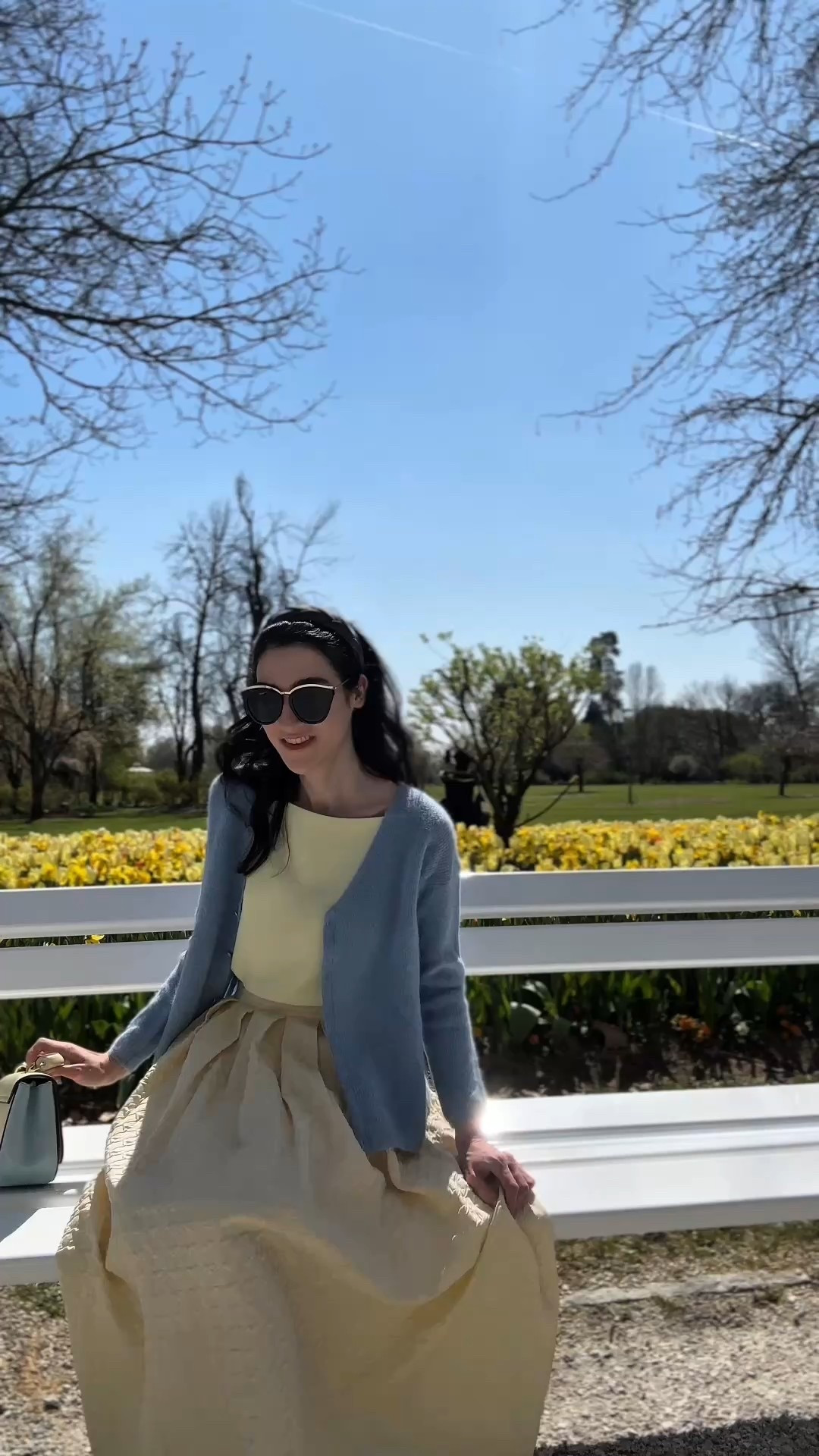 Casual spring outfit, casual date outfit, date in the park outfit, full midi skirt and sneakers, full midi skirt with sneakers, 50s style, butter yellow skirt, airy blue cardigan, cardigan and skirt, cardigan with skirt, boatneck top, butter yellow top, slim sneakers, headband, casual spring outfits 

#LTKSeasonal #LTKWatchNow #LTKStyleTip