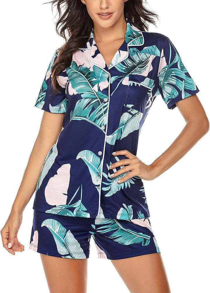 Pajamas Set Short Sleeve Sleepwear Womens Button Down Nightwear Soft Pj Lounge Sets XS-XXL | Amazon (US)