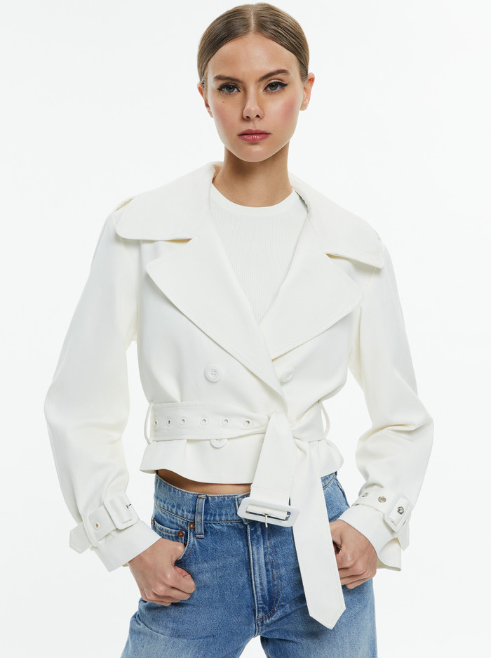 KEITH CROPPED TRENCH WITH BELT | Alice + Olivia