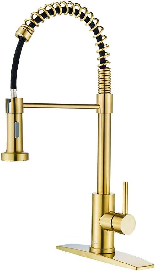 FORIOUS Gold Kitchen Faucet with Pull Down Sprayer, Commercial Spring Kitchen Sink Faucet with Pu... | Amazon (US)