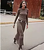 Shimmer Ribbed Mock Neck Maxi Sweater Dress | LOFT