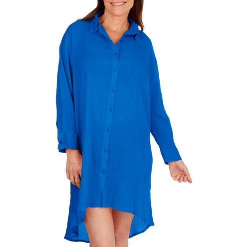 Women's Gauze Knit Button Down Cover Up Dress - Blue-Blue-1182752142040   | Burkes Outlet | bealls