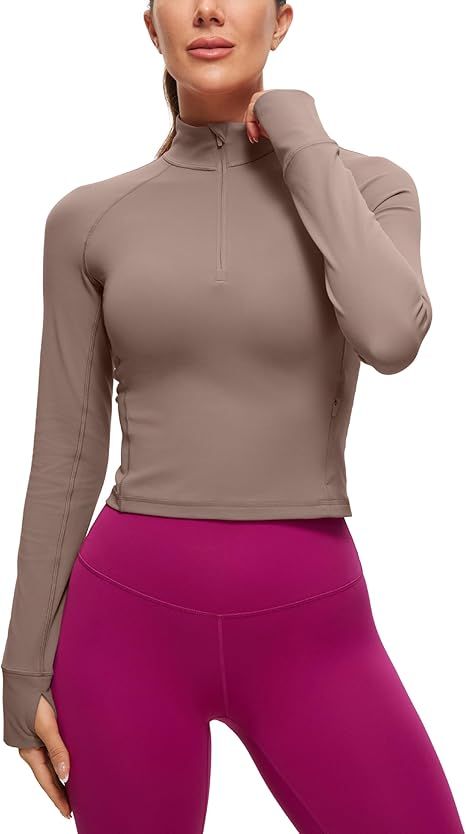 CRZ YOGA Women's Butterluxe Long Sleeve Workout Shirts Half Zip Pullover Sweatshirt Athletic Crop... | Amazon (US)