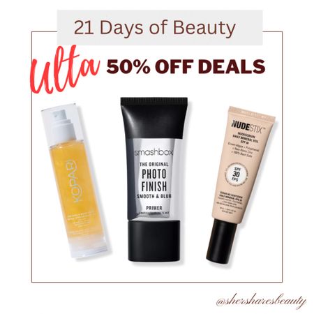 Today’s 50% off deals on Ulta’s 21 Days of Beauty sale! The stila highlights were already sold out:( But smashbox primers are a steal! And Kopari & nudestix! 

#LTKsalealert #LTKbeauty