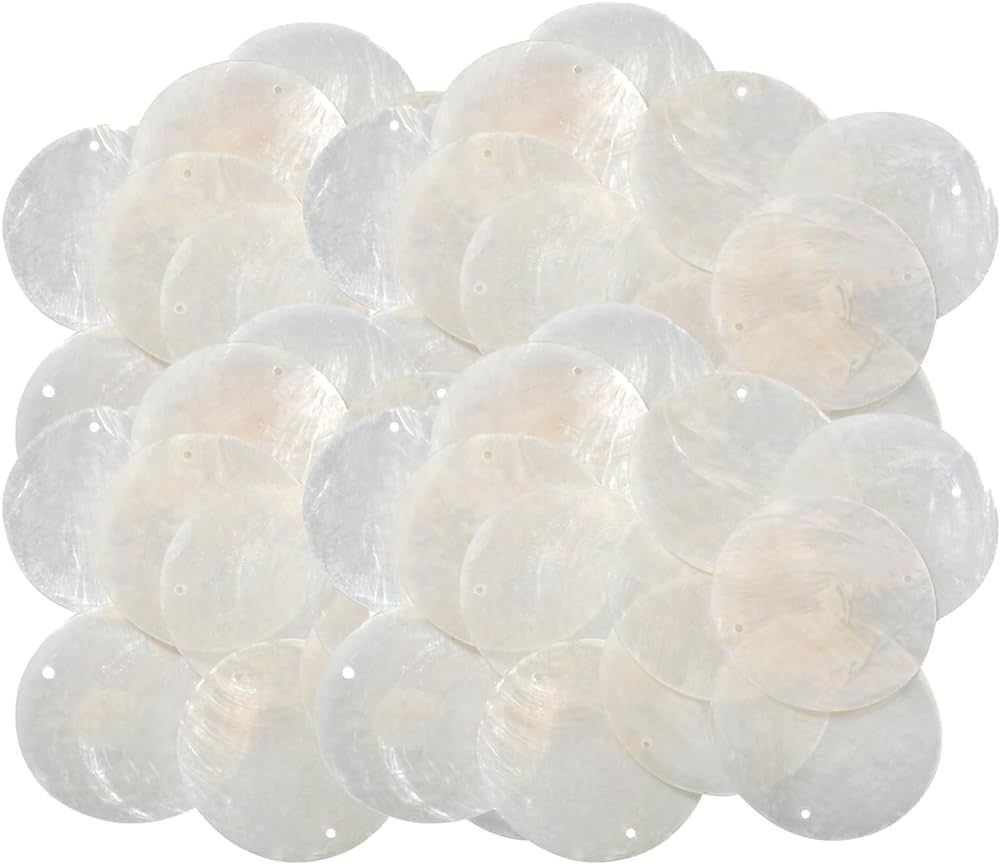 60 Pcs Round Capiz Shells, 2 Inches Round Natural Capiz Sea Shells with 2 Holes White Shells Piec... | Amazon (US)