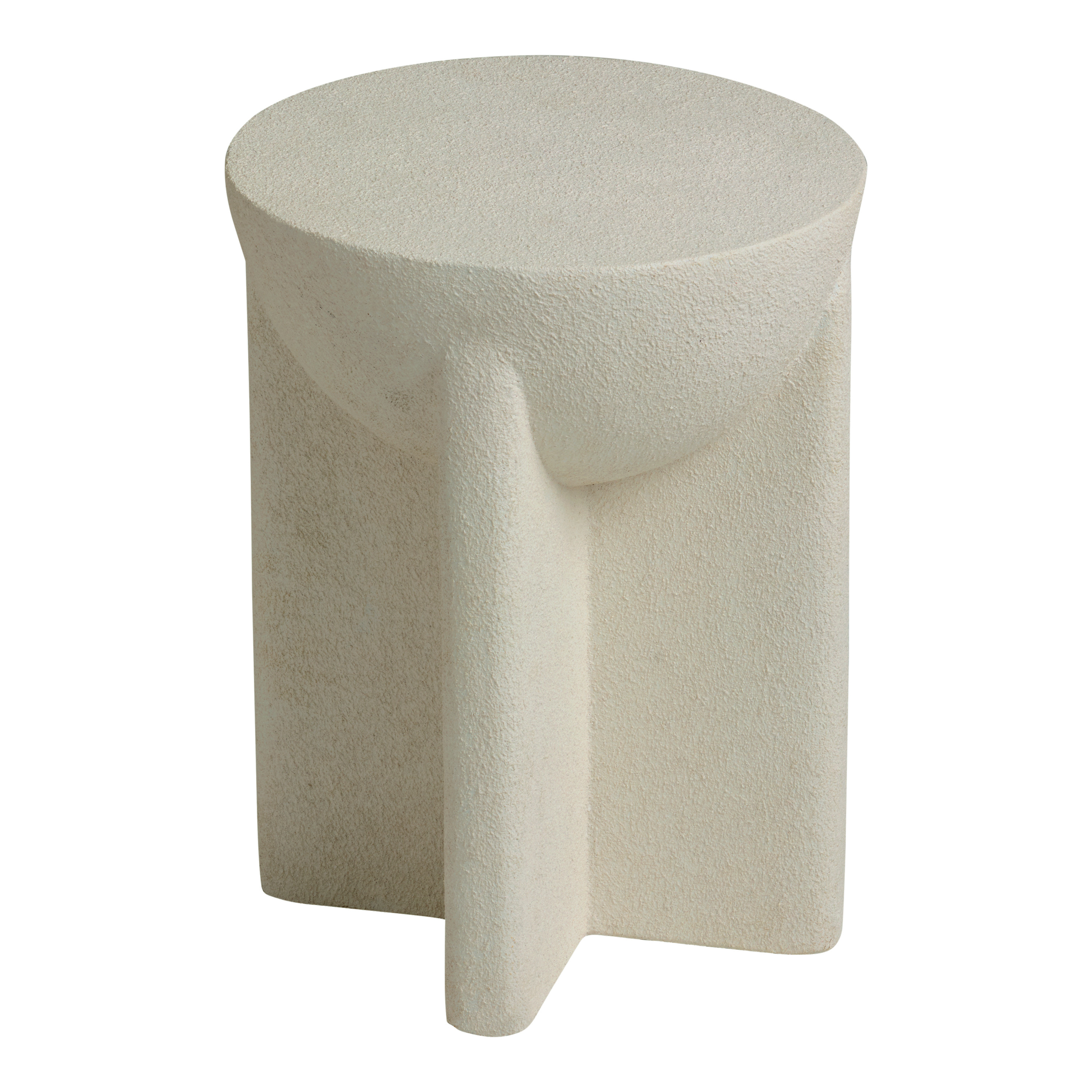 Luma Round Cream Stone Textured Outdoor Side Table and Stool | World Market